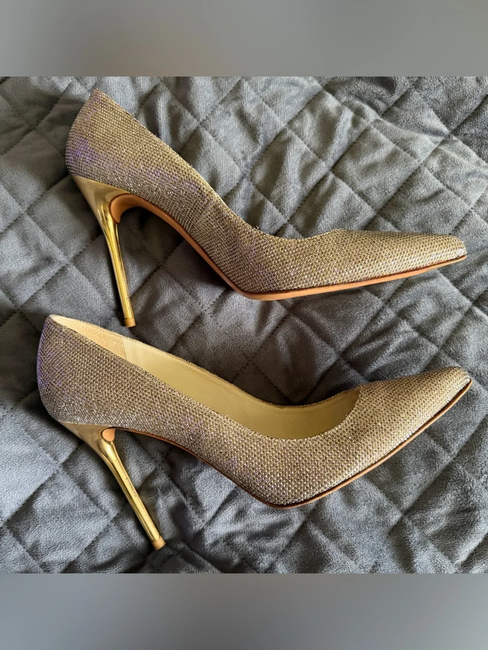 Stuart Weitzman Metallic Champagne Pointed-Toe Pumps